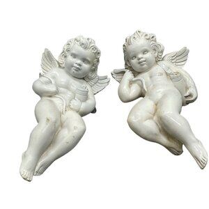 vintage set of 2 Alexander Backer Company figurines Chalkware Cherubs 13" READ